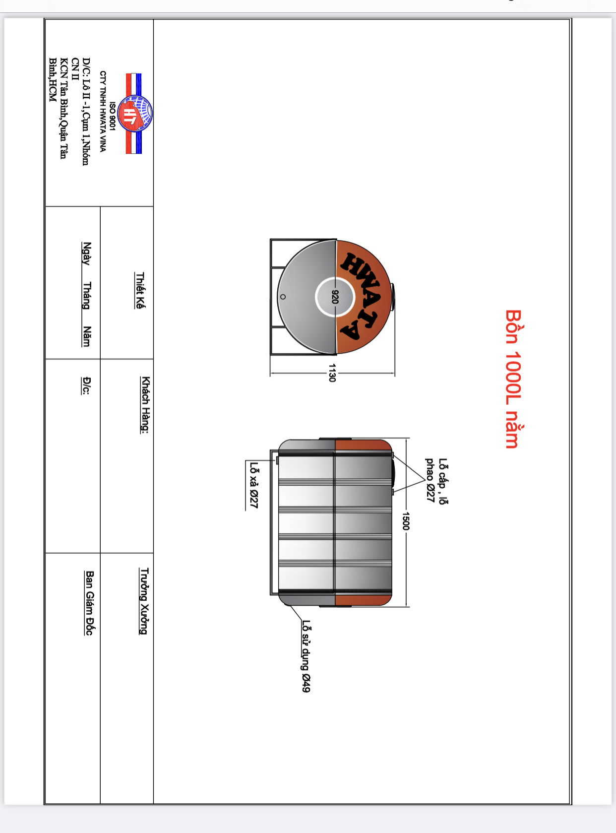 ban ve bon nuoc inox hwata 1000l ngang